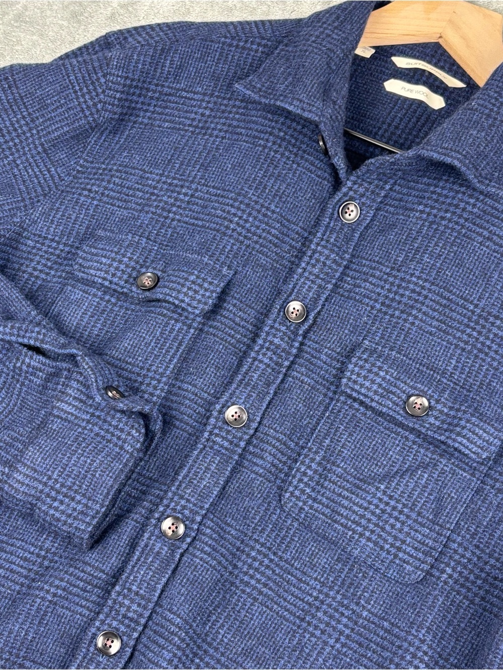Suitsupply Low Twist Shirt Mens XL Blue Black Glen Plaid Pure Wool Button Up